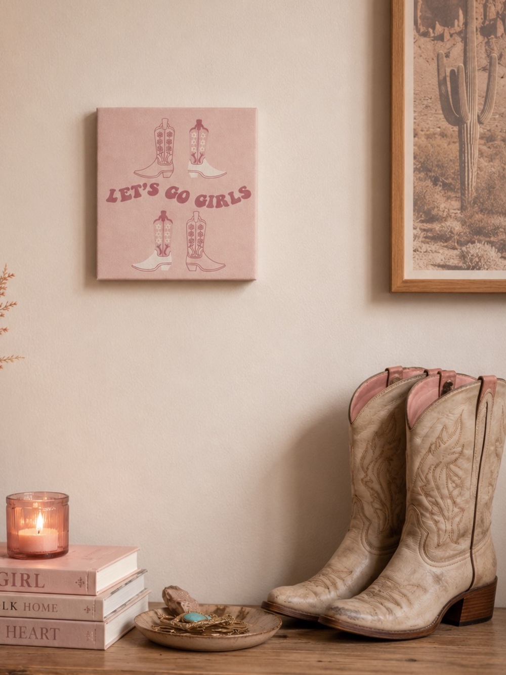 Wall Art Print Decor Western Cowboy Boots Pink Bedroom Living Room Cowgirlcore